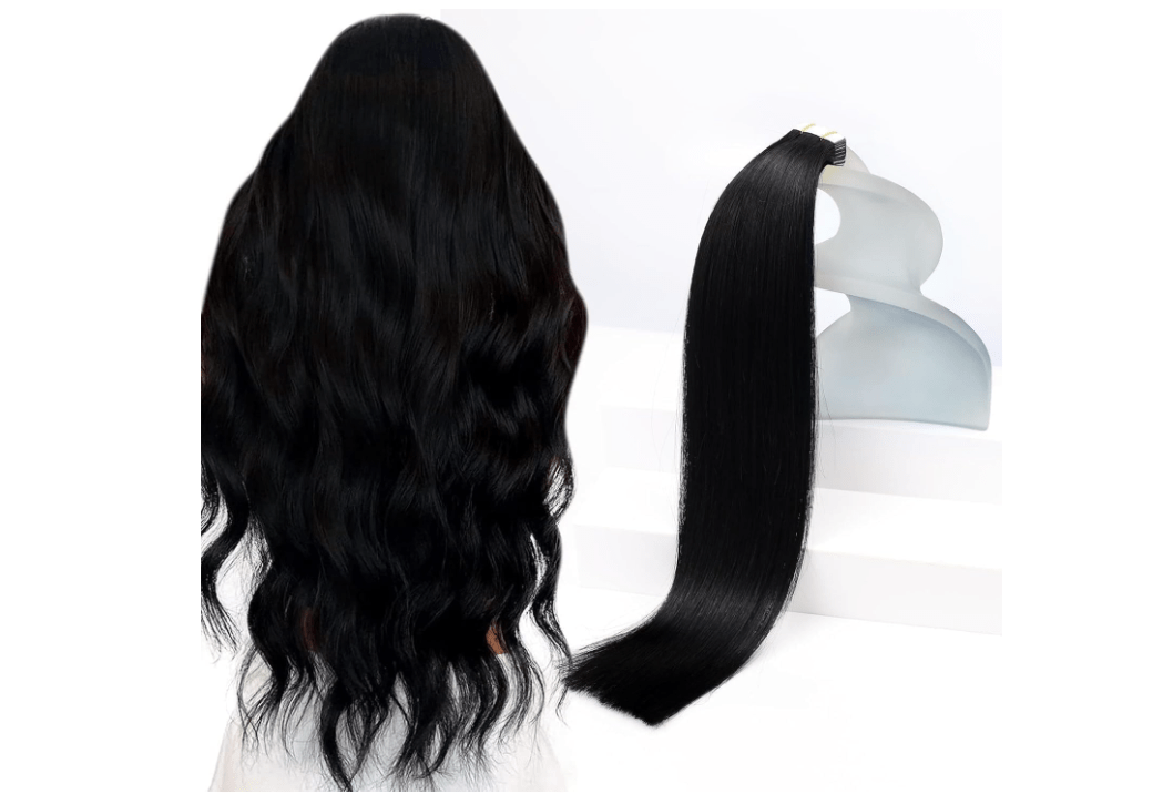 Sunny Hair Tape in Hair Extensions Human Hair 24inch Hair Extensions Real Human Hair Tape in Extensions Jet Black Tape in Extensions for Women 20Pcs 50g 