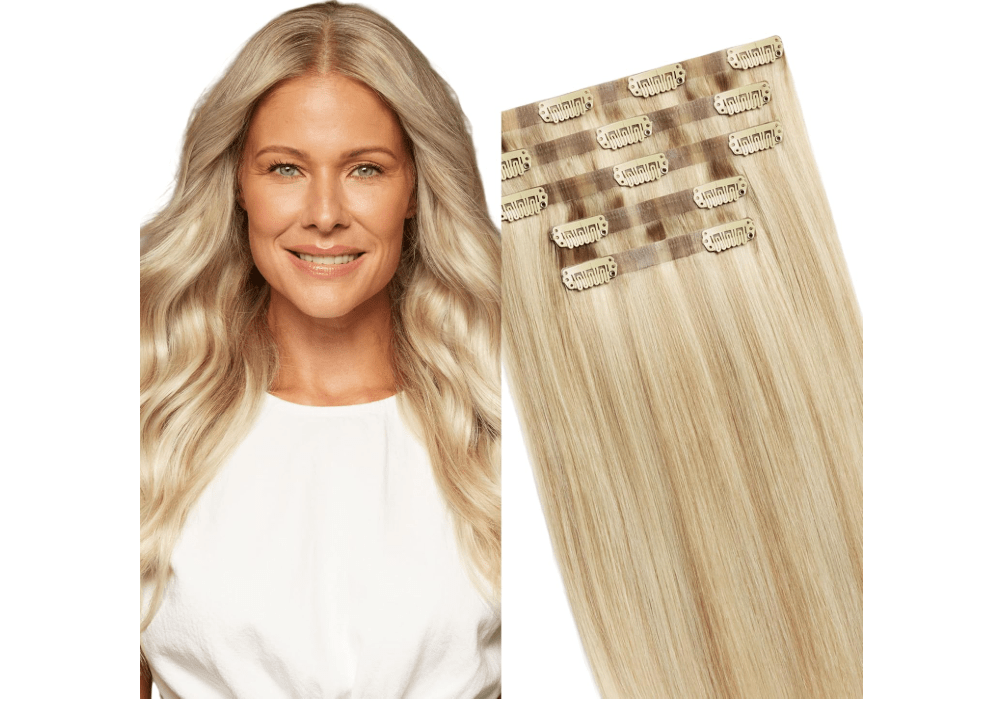 Luxy Hair Seamless Clip-in Hair Extensions, Natural Volume Boost, 5-Piece Starter Kit, 20", 110 grams, Remy Human Hair, Beige Blonde Balayage 