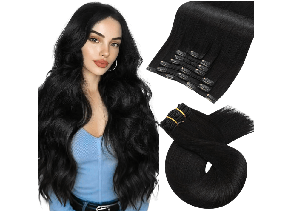 Moresoo Clip in Hair Extensions Natural Black #1B, Remy Human Hair, 20 Inch 120g 7pcs, Seamless Clip ins Invisible, Natural Blend for Daily Wear, Add Volume...
