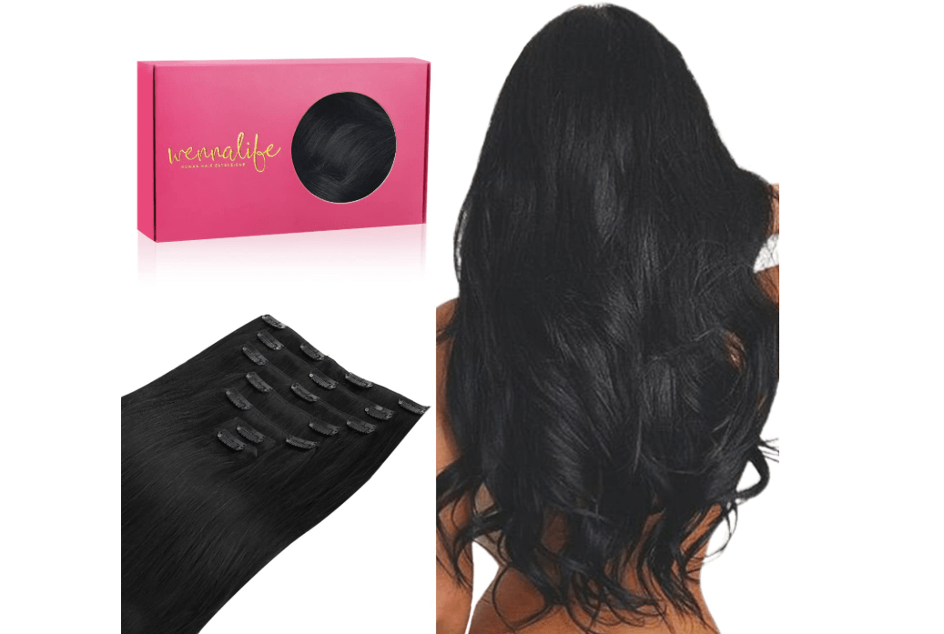 WENNALIFE Clip in Hair Extensions Real Human Hair, 18 Inch 120g 7pcs Jet Black Hair Extensions Clip in Human Hair Remy Clip in Hair Extensions Natural Human...
