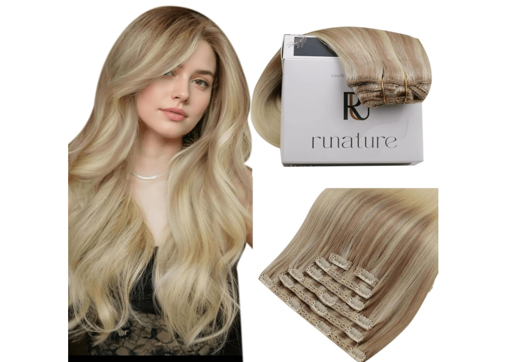 RUNATURE Balayage Clip in Hair Extensions, Natural Remy Thick Hair for Women, Double Weft Real Human Hair Extensions Clip Ins, 14 Inch 120g 7pcs #18/22/60...