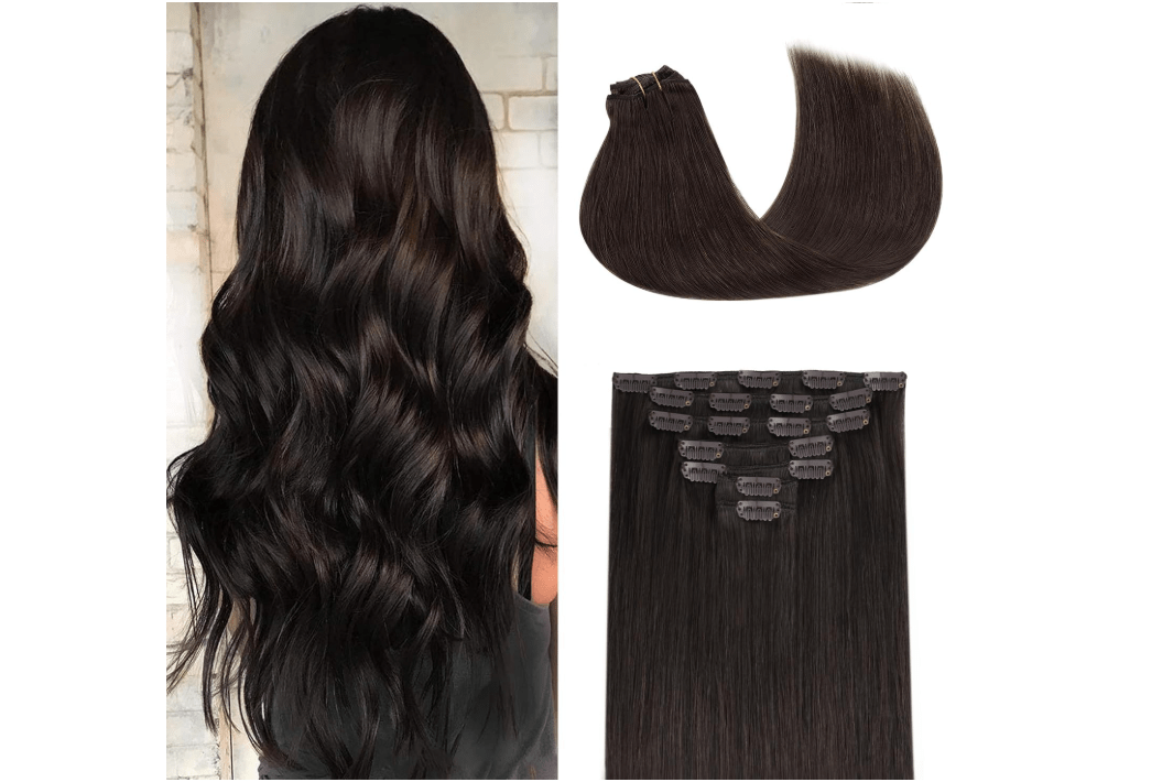 GOO GOO Clip in Hair Extensions Real Human Hair, Remy Human Hair Extensions Clip ins for Women, Natural Human Hair, 20inch 120g 7Pcs, 2 Dark Brown